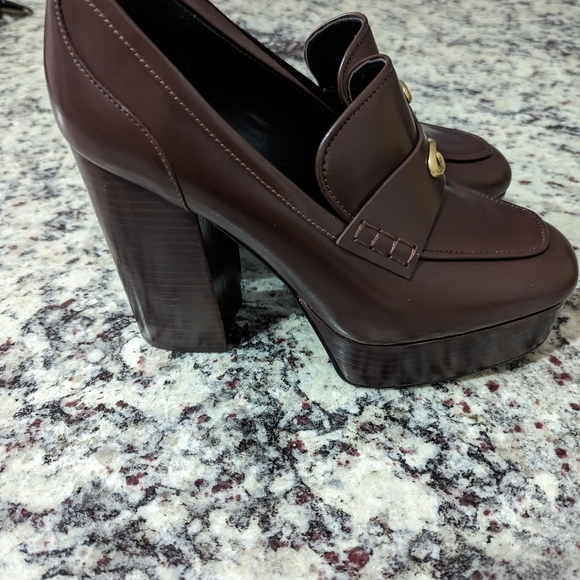 COACH Ilyse Leather Platform Block Heel Loafer Pumps - Picture 3 of 12